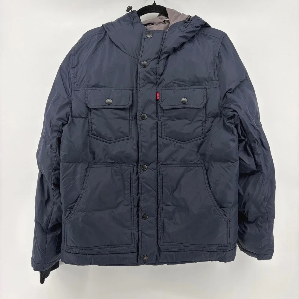 Levis Mens Navy Blue Hooded Quilted Puffer Jacket LM2RN467 Small